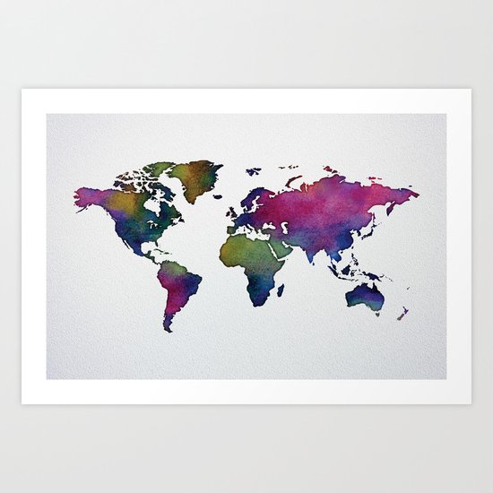 Multicolor World Map 02 Art Print