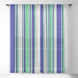 [ Thumbnail: Blue, Sea Green, and Light Grey Colored Lines/Stripes Pattern Sheer Curtain ]