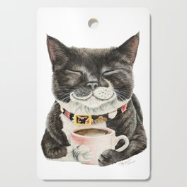 Purrfect Morning , cat with her coffee cup Cutting Board