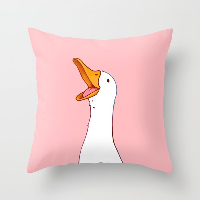 Happy White Duck Throw Pillow