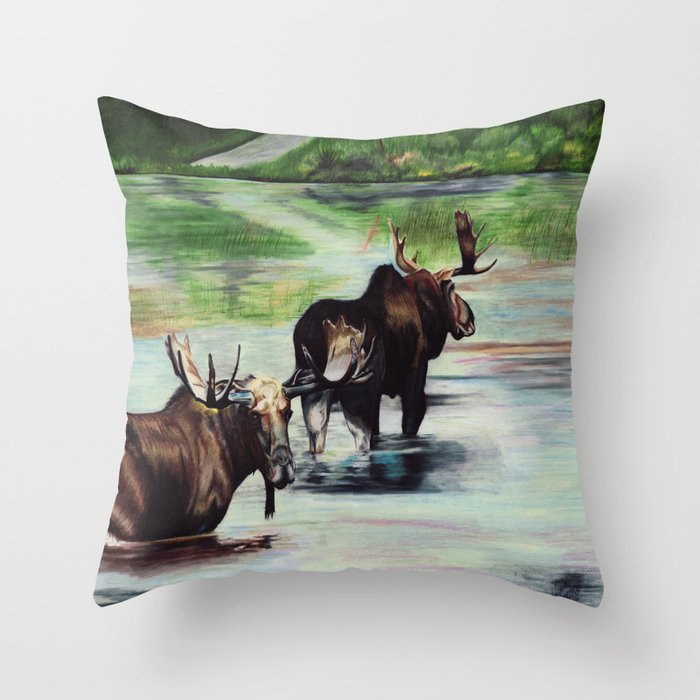 Calm Pond, Newfoundland Moose Throw Pillow