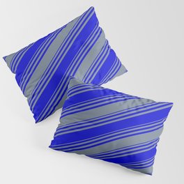 [ Thumbnail: Blue & Slate Gray Colored Stripes Pattern Pillow Sham ]