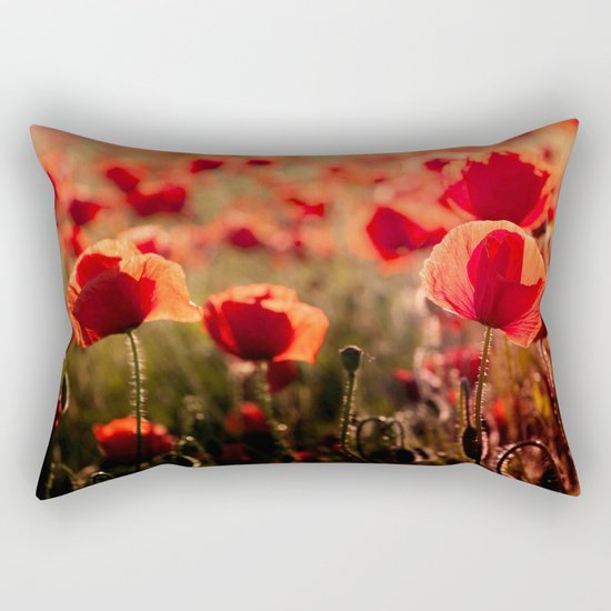 Fiery poppy field - Red Poppies Flowers Rectangular Pillow