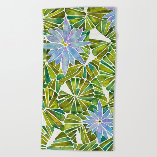 Water Lilies – Lavender & Green Palette Beach Towel