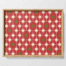 Atomic Age Christmas Starbursts - Midcentury Modern Xmas Holiday Pattern Cream Green Red Serving Tray