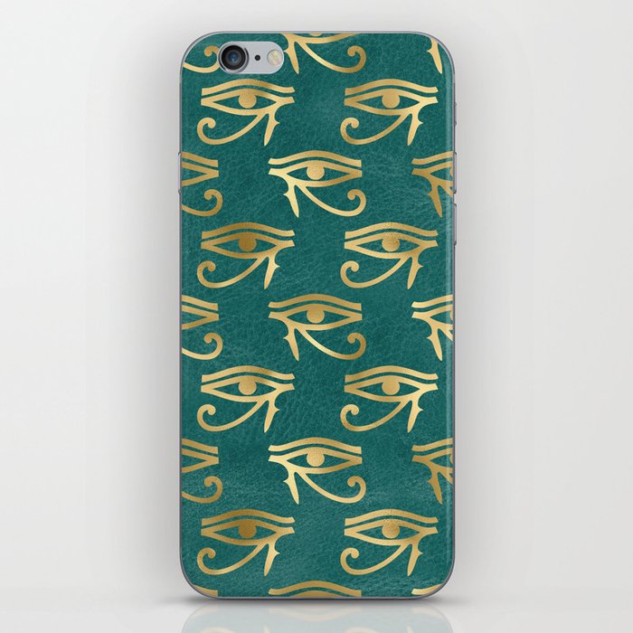 Eye of Ra Egyptian Hieroglyphic - Gold & Green iPhone Skin