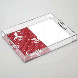 White Floral Curls Lace Vertical Split on Christmas Dark Red Acrylic Tray