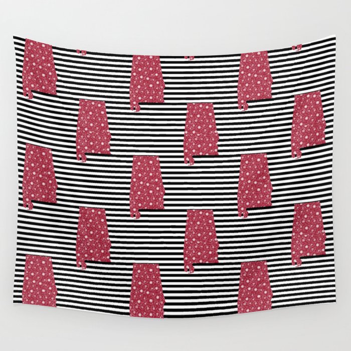 Alabama State Silhouette Stripes University Of Alabama Crimson Tide Floral College Football Gifts Wall Tapestry