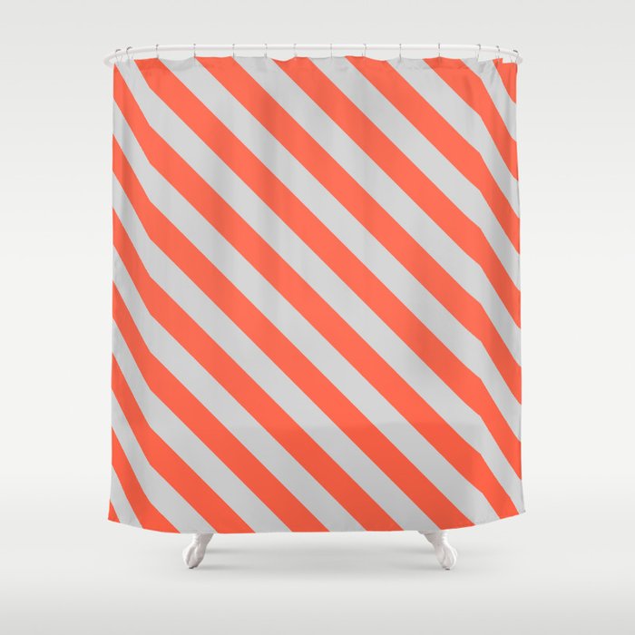 Light Grey and Red Colored Striped/Lined Pattern Shower Curtain