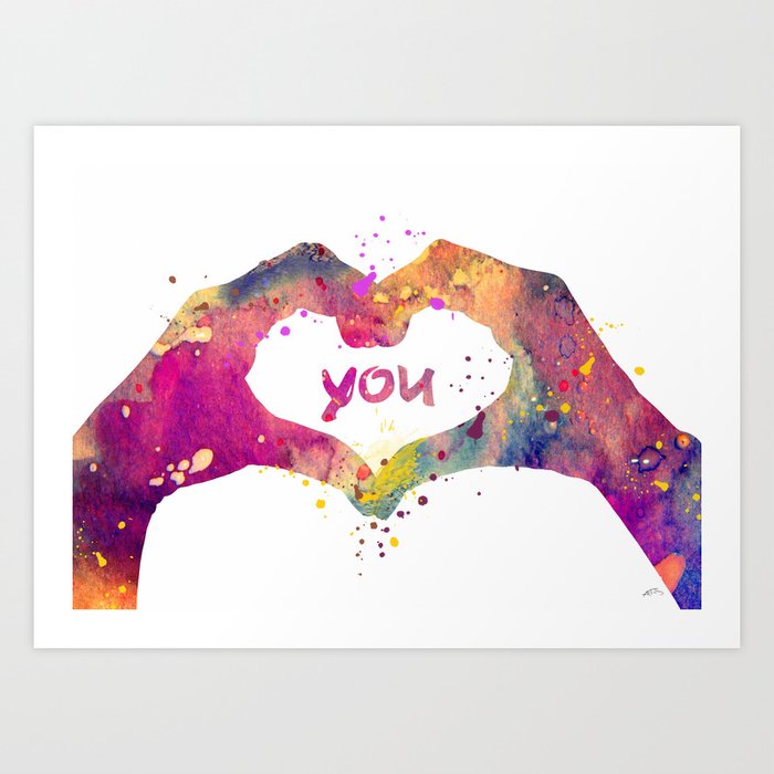 Heart Watercolor Art Print Love Hands Valentine's Day Art Print