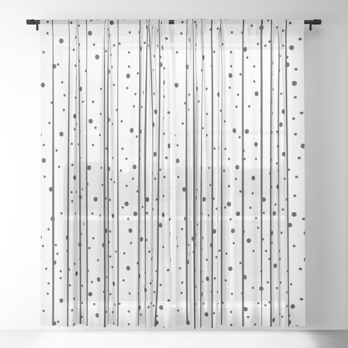 Abstract black and white pattern, dots and stripes vertical Sheer Curtain