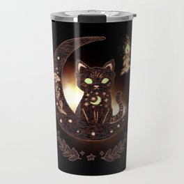 Black Kitty Moon Candle Flame Woodburn Travel Mug