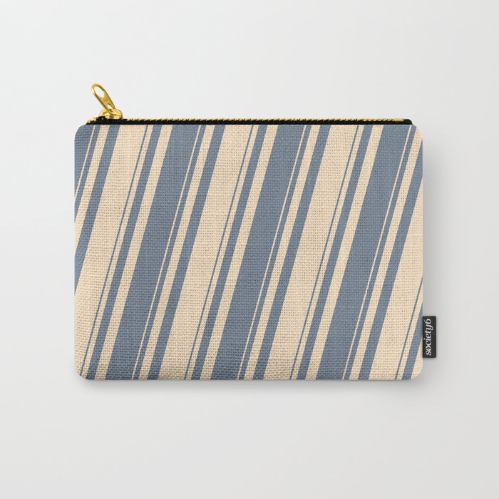 Slate Gray and Bisque Colored Stripes Pattern Carry-All Pouch