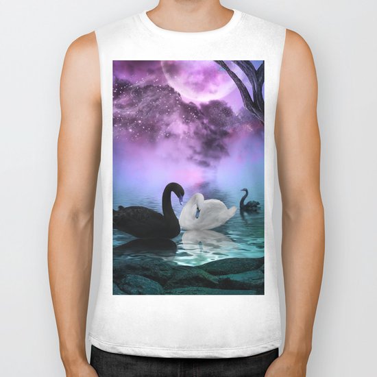 Wonderful black and white swan Biker Tank