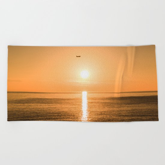 Flight Over The Sea At Sunset Beach Towel