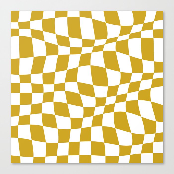 Warped Checkered Pattern (mustard yellow/white) Canvas Print