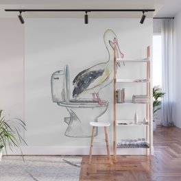 Pelican in the bathroom painting watercolour Wall Mural