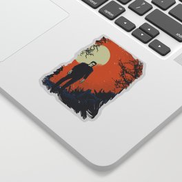 Frankenstein under the moon - orange Sticker