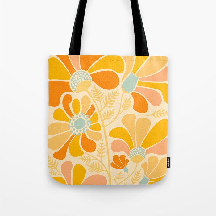 Sunny Flowers Floral Illustration Tote Bag