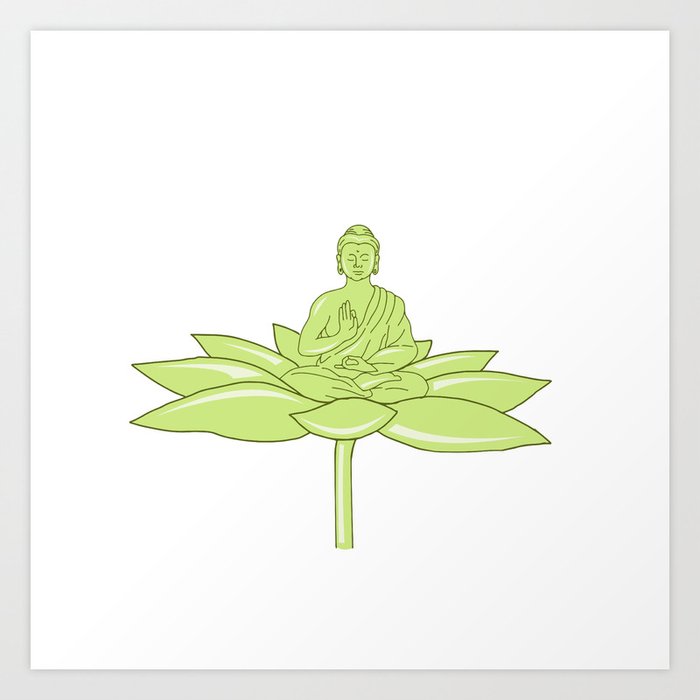 Buddha Sitting On Lotus Flower Drawing Art Print By Patrimonio Society6,Corner Flower Border Design Drawing Easy