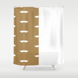 White Mustache on Gold Brown and White Vertical Split Shower Curtain