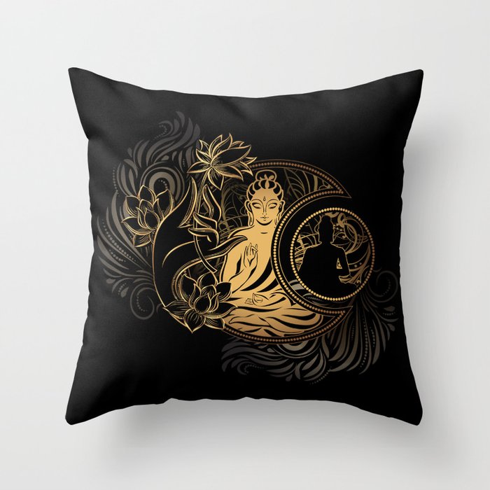 Buddha Black & Gold Throw Pillow