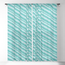 [ Thumbnail: Powder Blue and Light Sea Green Colored Striped/Lined Pattern Sheer Curtain ]