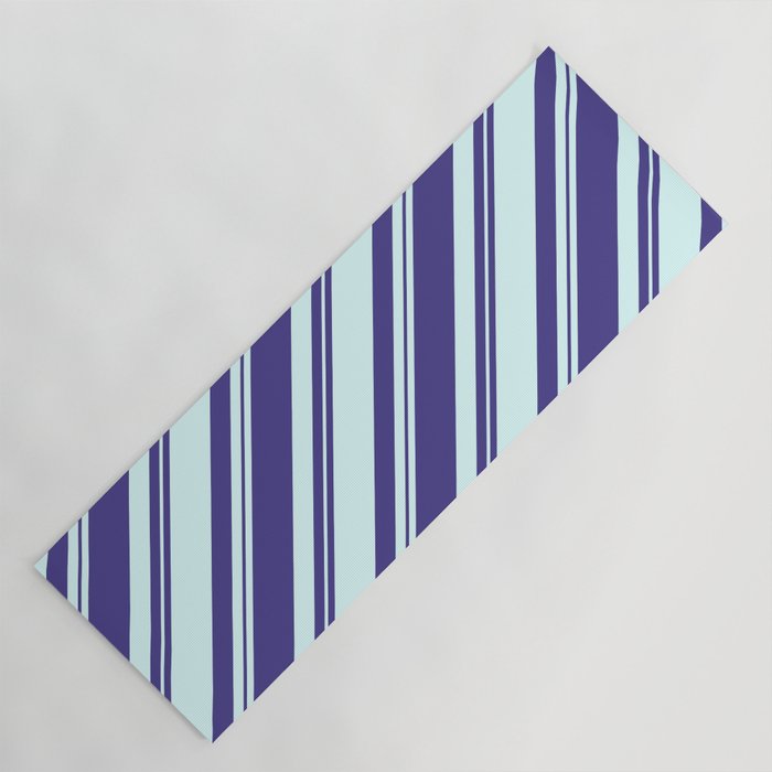 Dark Slate Blue and Light Cyan Colored Lined/Striped Pattern Yoga Mat