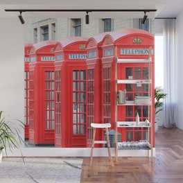 Great Britain Photography - Phone Booths Lined Up Beside Each Other Wall Mural