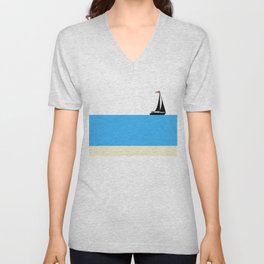 Simple Freedom - Beachy Blue Modern Sailboat Art V Neck T Shirt