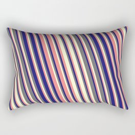 [ Thumbnail: Light Coral, Midnight Blue, Dim Grey, and Light Yellow Colored Stripes Pattern Rectangular Pillow ]