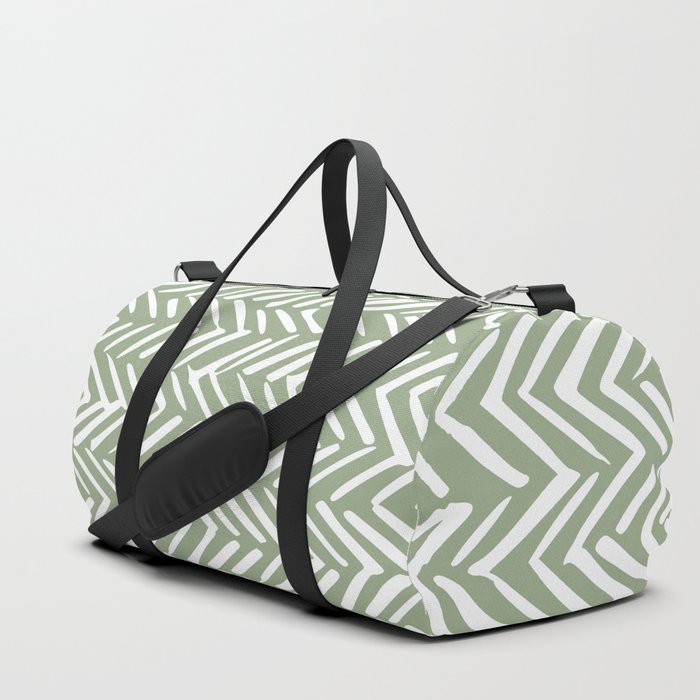 Boho, Abstract, Herringbone Pattern, Sage Green and White Duffle Bag