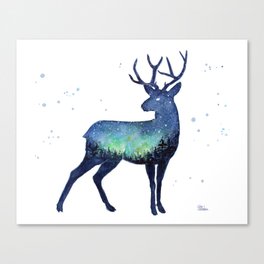 Galaxy Reindeer Silhouette with Northern Lights Canvas Print