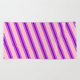 [ Thumbnail: Pink and Dark Violet Colored Lines Pattern Beach Towel ]