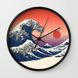 The Great Wave of Pug Wall Clock