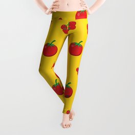 Red Tomatoes Pattern On Yellow Leggings