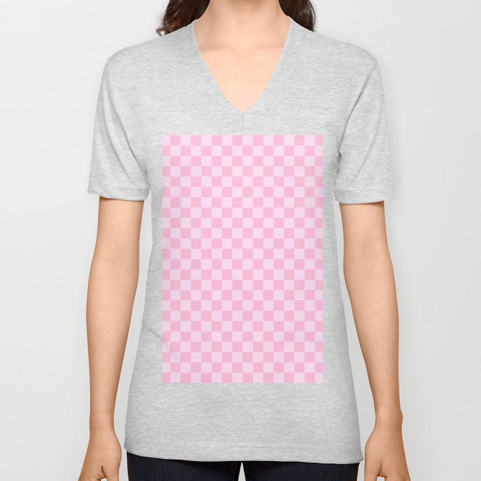 Pink Lace Pink and Cotton Candy Pink Checkerboard V Neck T Shirt
