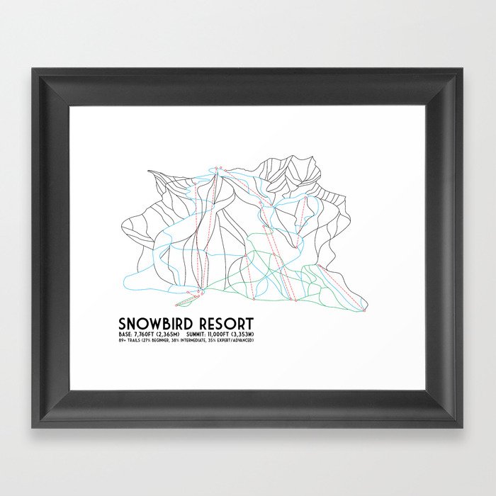 Snowbird, UT - Minimalist Trail Map Framed Art Print