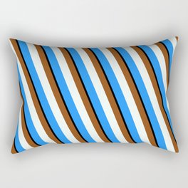 [ Thumbnail: Brown, Mint Cream, Blue, and Black Colored Pattern of Stripes Rectangular Pillow ]