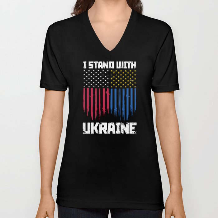 Stand for Ukraine US Banner Ukrainian colors V Neck T Shirt