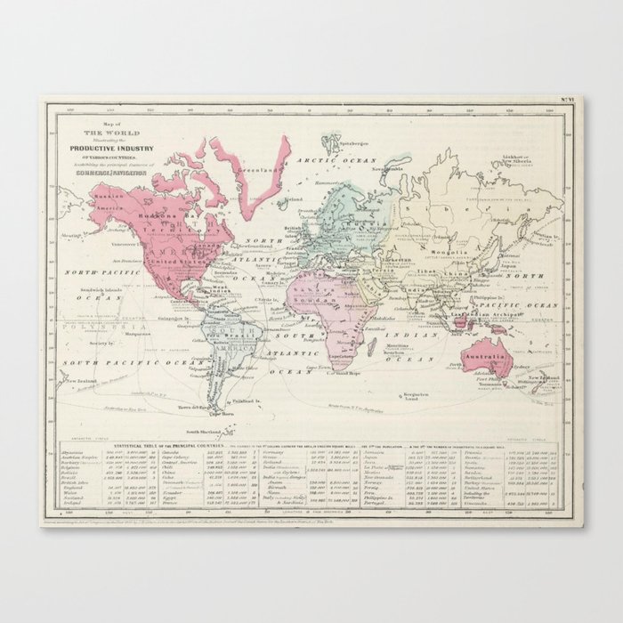 Vintage Map of The World (1865) Canvas Print