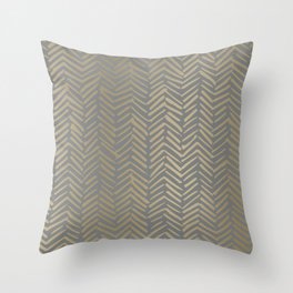 Herringbone, Boho, Mudcloth Pattern, Grey and Gold Throw Pillow