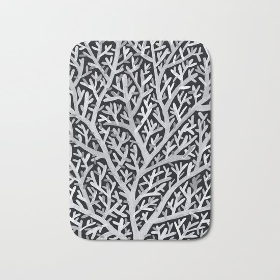 Fan Coral – White Ink on Black Bath Mat