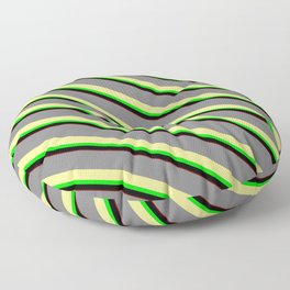 [ Thumbnail: Colorful Gray, Tan, Lime, Black & Maroon Colored Stripes/Lines Pattern Floor Pillow ]