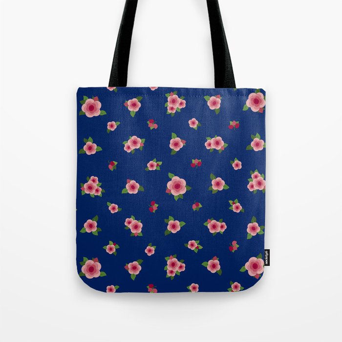 Sweet Pink Roses - navy blue Tote Bag