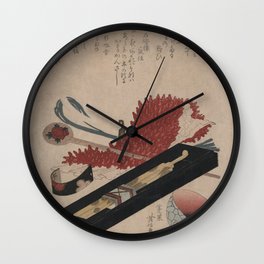 Japanese Art Print - Hidenobu - Shibori, hairpin, and lip color bowl (1820s) Wall Clock