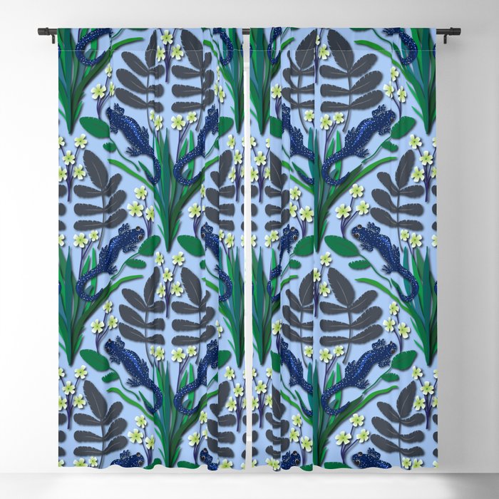 Blue spotted salamander pattern in light blue Blackout Curtain