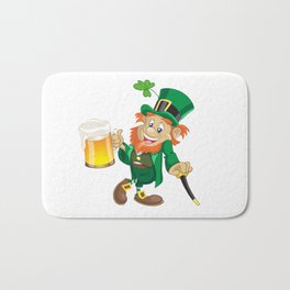 St Patrick leprechaun with cup of beer and cane Bath Mat