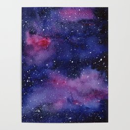 Watercolor Galaxy Nebula Pink Purple Sky Stars Poster