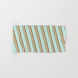 [ Thumbnail: Turquoise and Chocolate Colored Striped/Lined Pattern Hand & Bath Towel ]